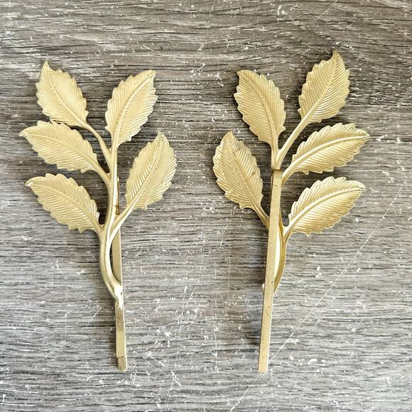 Gold Tone Metal Leaf Hair Clip Greek/ Woodland Faye Wedding Bobby Pin Pair Set - Picture 5 of 6